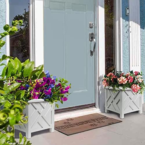 Trenton Gifts Chippendale White Planter Box Set of 2 - Elegant Outdoor Plant Pot for Patio, Porch Decor, and Garden Display