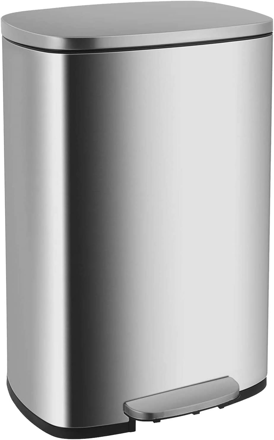 FDW | 13 Gallon Trash Can with Lid | Steel | Fingerprint-Proof | Made of Brushed Stainless Steel | Soft-Close Step Pedal | Hands-Free Use | Easy to Clean | for Kitchen, Office, Bathroom