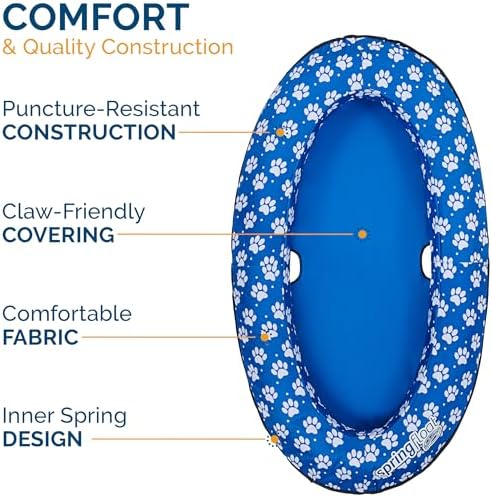 SwimWays Paddle Paws Spring Float Dog Raft, Small (0-65 lbs.) | Fast Inflation for Fast Use During Travel, Durable Scratch-Resistant Design for Use with Dogs, Includes Carrying Case