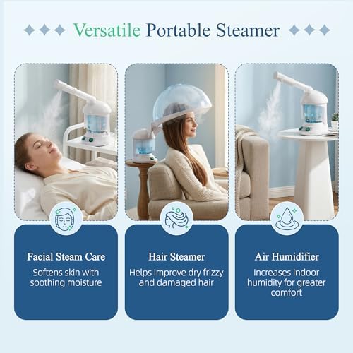 ZENY 3-in-1 Portable Facial Steamer and Hair Steamer, Humidifier, Nano Ionic Face Steamer for Acne Blackhead, Unclogs Pores, Spa Quality