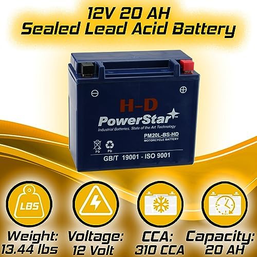 owerStar YTX20L-BS AGM Battery Compatible with Harley-Davidson, 310 CCA