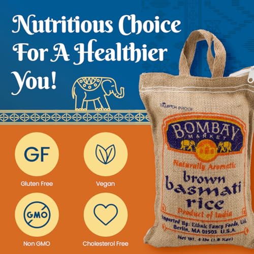 Bombay Market Brown Basmati Rice - Aromatic & Nutty Flavor Basmati Rice - Long Grain Rice Basmati (4 Pound Bag)