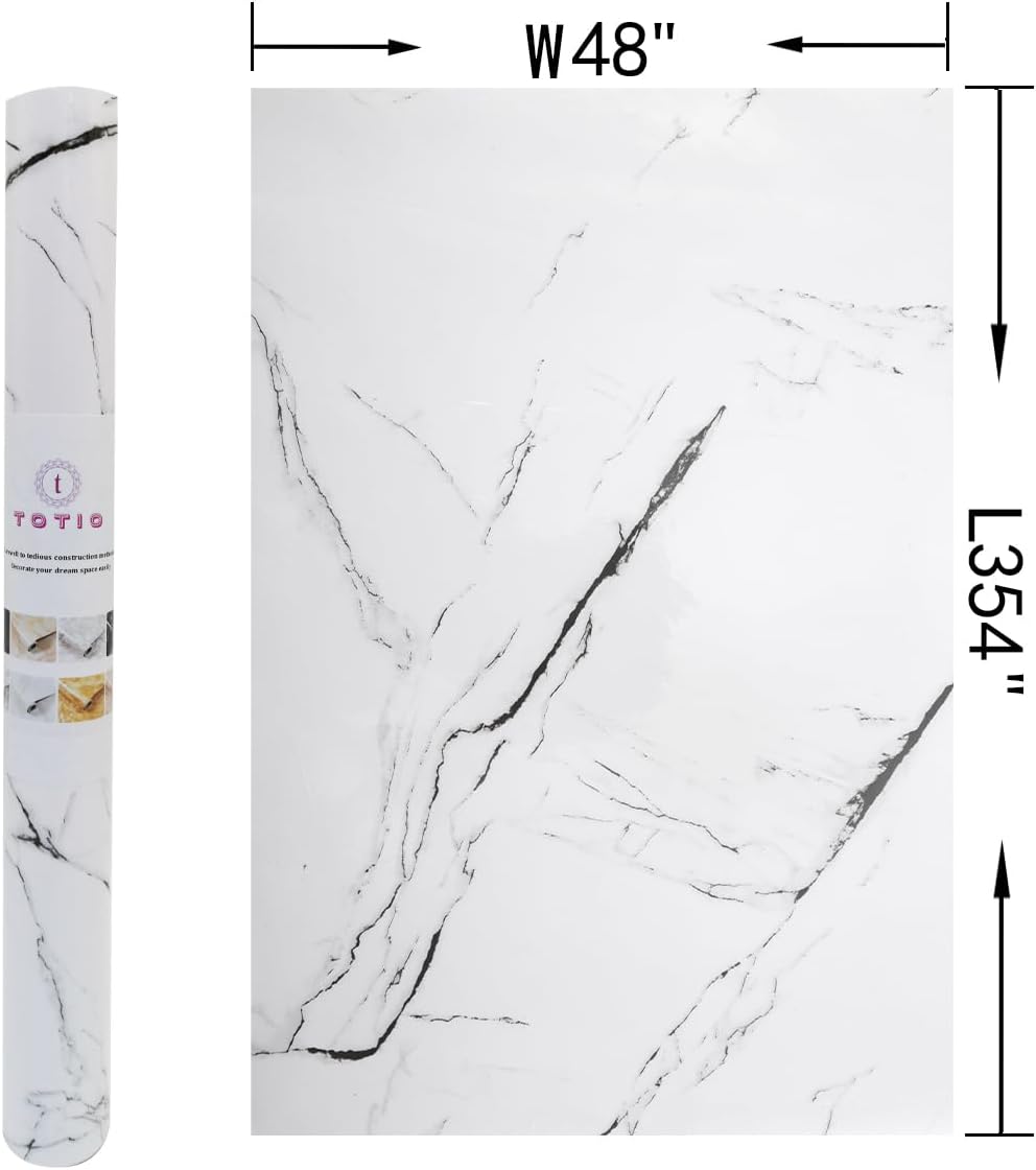 48x197inch Extra Wide Black White Marble Wallpaper Peel Stick Glossy Thick Waterproof Furniture Sticker Granite Look Contact Paper DIY Wall Sticker Self-adhesive Countertop Vinyl Wrap for Kitchen