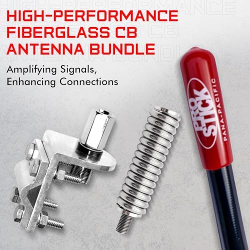 Prostick Fiberglass CB Antenna with Single Groove Mirror Mount & Stainless Steel Spring - 1000 Watt Durable Radio Antenna, Studs