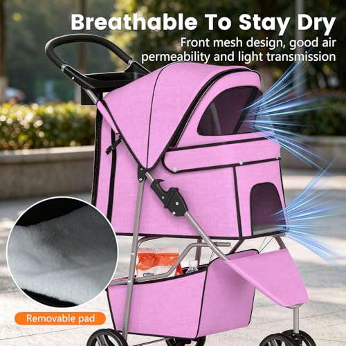 BestPet | 3-Wheel Pet Stroller | Dog and Cat Stroller | Breathable Mesh | Lightweight Travel Carrier | Waterproof & Foldable Design | Storage Basket | Black | for Daily Walks & Outdoor Use | Breathable Mesh | Lightweight, Waterproof Travel Carrier with C…