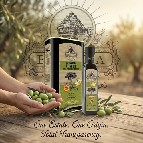 Ellora Farms, Greek Extra Virgin PDO Olive Oil, Traceable and Certified Single Estate, Kosher EK, 33.8 oz. Tin and 8.45 oz. Glass bottle Combo Pack