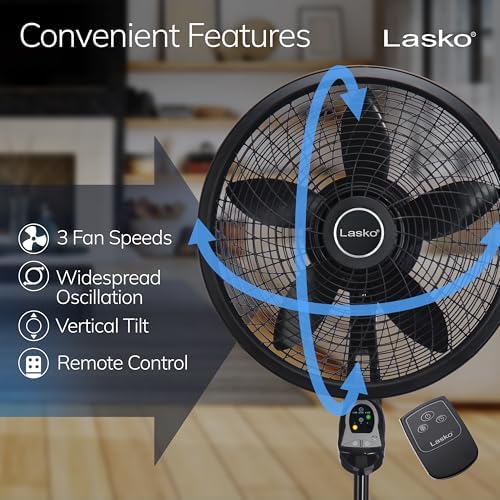 Lasko Cyclone Oscillating Pedestal Fan - Adjustable to 54" - 1843 - Black | Remote Control, Cooling Standing Fan for Bedroom, Living Room