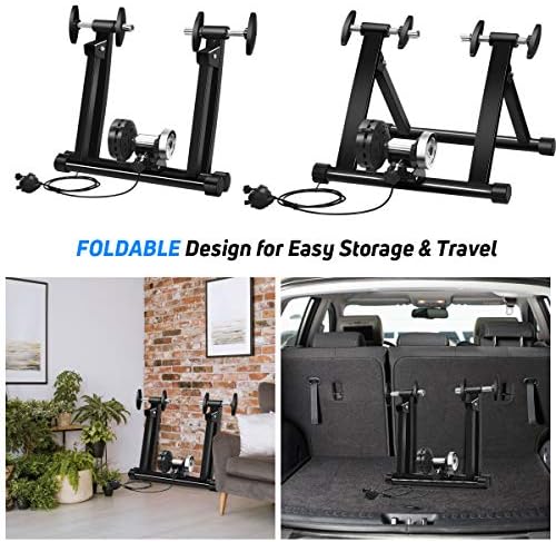 Goplus Bike Trainers for Indoor Riding, Folding Stationary Bike Stand with Magnetic Flywheel for Bicycle Cycling Training