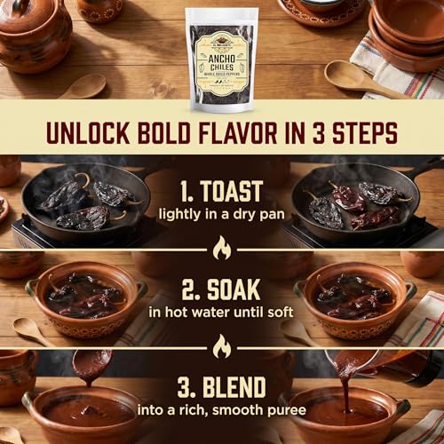 Dried Chile Peppers Variety 3x4oz Ancho Guajillo Pasilla Mexican Chili | Ancho: sweet smoky. Guajillo: fruity. Pasilla: earthy tangy. Whole pods for