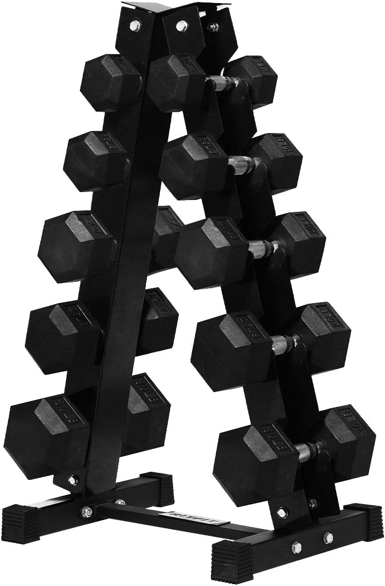 RitFit Rubber Coated Hex Dumbbell Weights Set for Home Gym | Cast Iron Core, Anti-Slip Knurled Chrome Handle, Hexagon Anti-Roll, Heavy-Duty Dumbbell Set for Strength Training