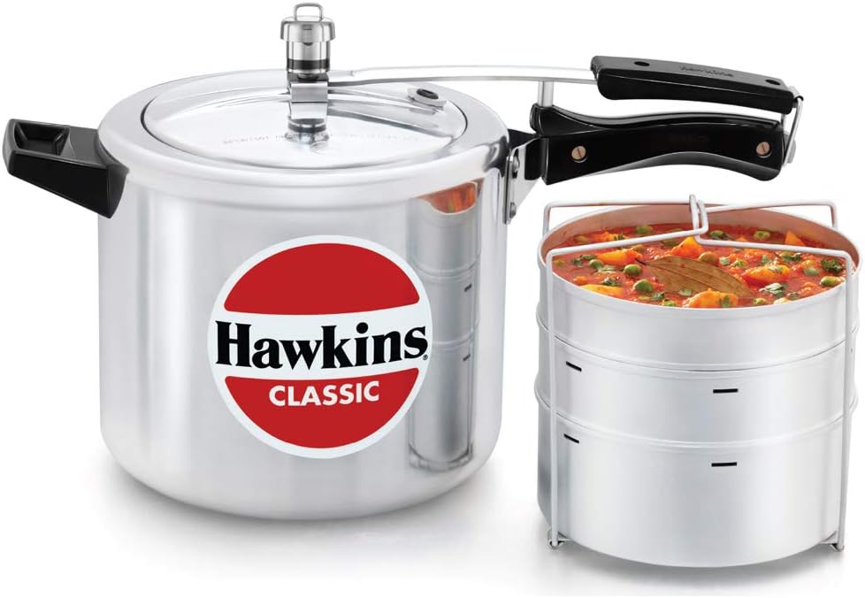 Hawkins 6.5 Litre Classic Pressure Cooker with Pots, Inner Lid Cooker with Separator Set, Silver (CL66)