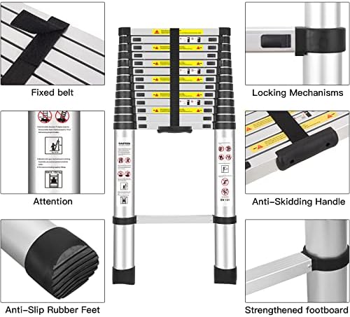 Yami 8.5FT Telescoping Ladders, EN131 Standards Aluminum Extension Ladder