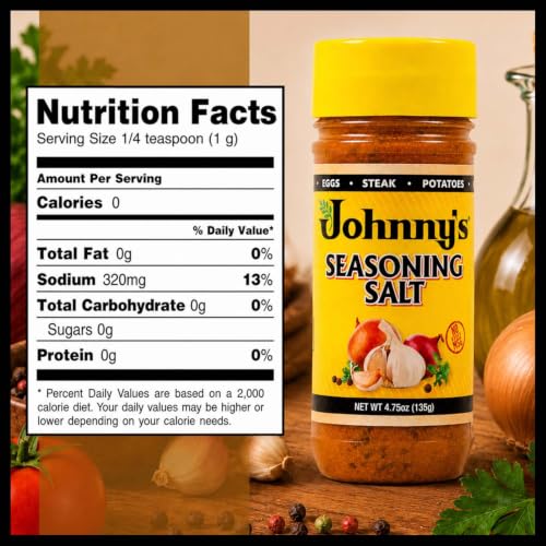 Johnny's - Seasoning Salt - 4.75 oz | Classic All-Purpose Seasoning, Great For Meats, Vegetables, Fries, Soups, Grilling, Roasting & Everyday Cooking