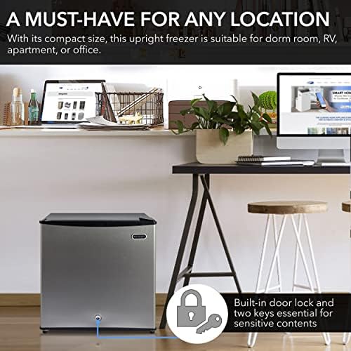 Whynter Upright Freezer 2.1 Cu Ft Lock, Mini Freezer, Stainless CUF-210SS | Adjustable Thermostat and Security Lock, Energy Star Rated, Reversible Door, Adds Compact Frozen Storage at Home