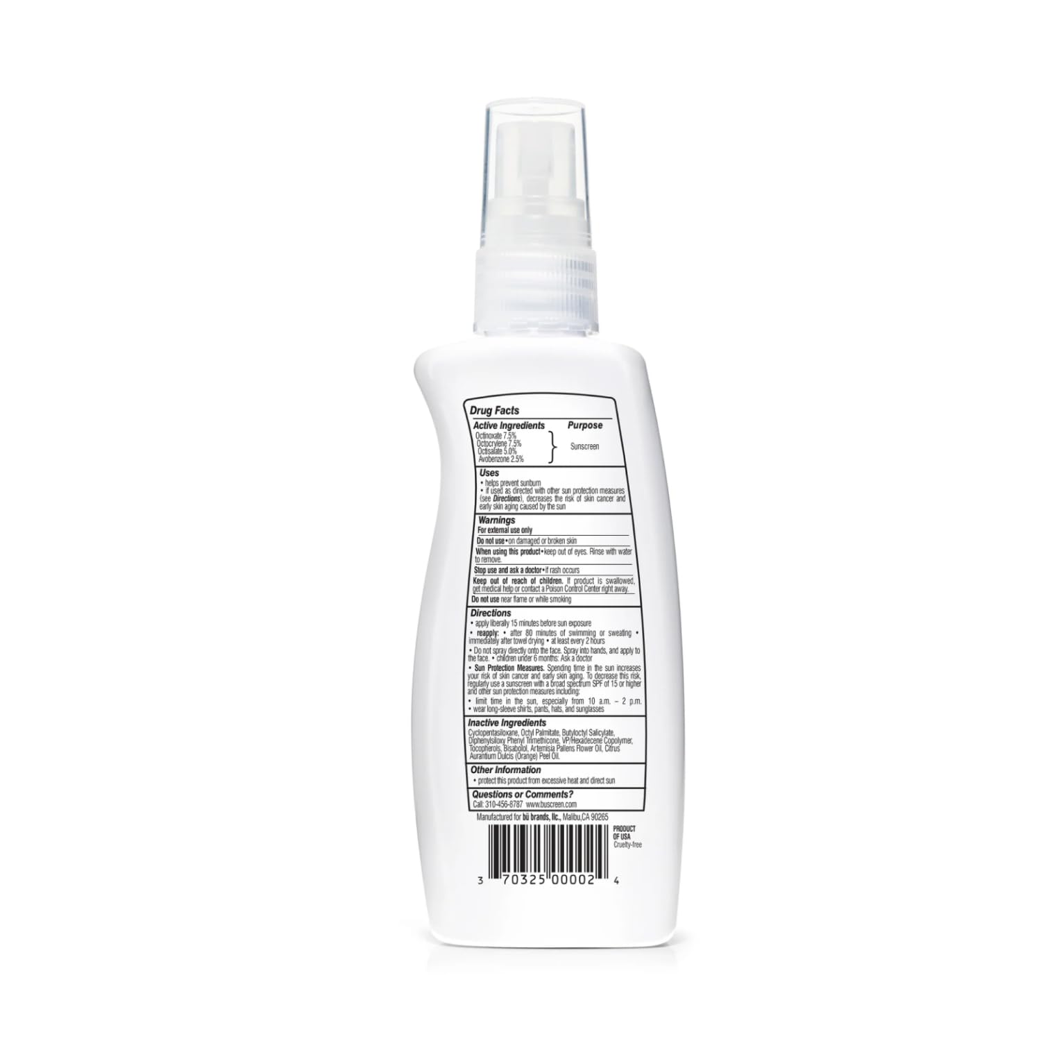 BU SPF 30 Sunscreen Spray for Face and Body, Non Aerosol Spray, Ultrafine WOWmist, TSA Travel Size Sunscreen, Clear, Non Greasy, Water Resistant, White Sage 3.3 oz
