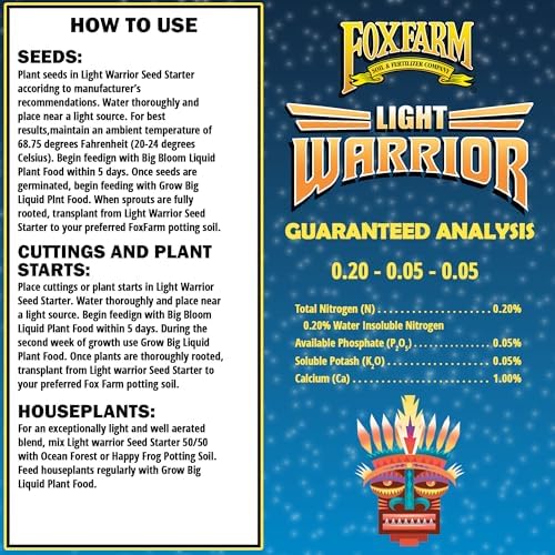 FoxFarm Light Warrior Seed Starter Growing Medium, 1cu ft - Beneficial for Seed Germination and Root Development, Indoor/Outdoor Cultivation - Ideal Nutrition for Plant Seedlings