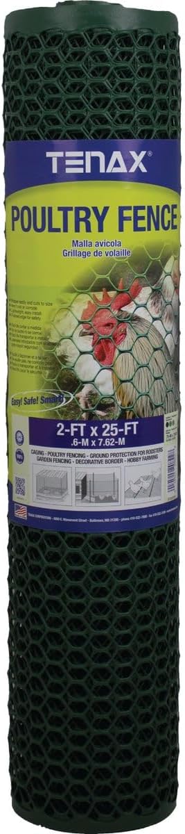 Tenax Poultry Fence - Green Plastic Poultry Fencing, Lightweight, Weather Resistant - 3-ft x 25-ft - Plastic