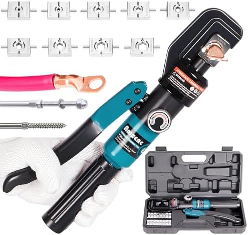 10 Ton Hydraulic Battery Cable Crimper, 180° Rotating Head | Electricians & Contractors, Easy One-Hand Operation