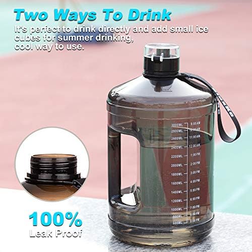 SLUXKE Gallon Big Water Bottle with Handle, 128oz Leakproof BPA Free Fitness Sports Water Bottle with Motivational Time Marker & Wide Mouth Ensure You Drink More Water