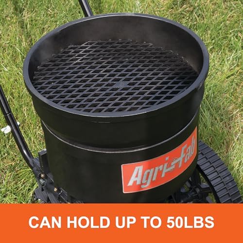 Agri-Fab Push Lawn and Garden Broadcast Spreader for Seed and Fertilizer, 50 lb Capacity Walk-Behind Spreader with Cable Flow Control