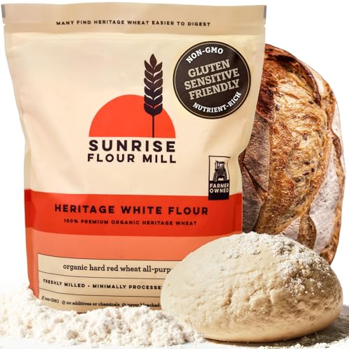 Sunrise Flour Mill Heritage Organic White Flour | USDA Organic All Purpose Flour Unbleached - Non-GMO, Kosher, Grown Without Glyphosate