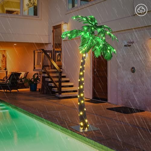 Lightshare 7 Feet Palm Tree 152LED Lights Artificial Fake Tree Decoration for Tiki Bar Outside Patio Porch Pool Christmas Nativity