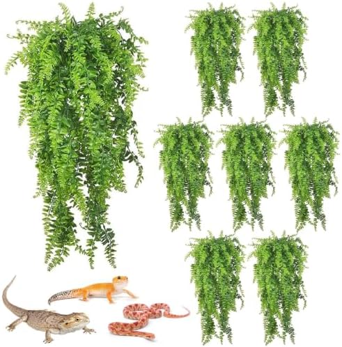 PINVNBY Reptile Plants Hanging Fake Vines Boston Climbing Terrarium Plant with Suction Cup for Bearded Dragons Lizards Crested Gecko Snake Hermit