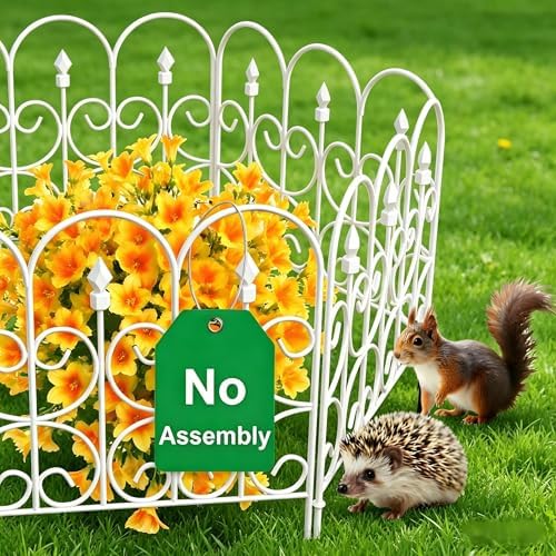 AMAGABELI GARDEN & HOME 5 Panels 32in(H)×10ft(L) Decorative Garden Fences and Borders for Dogs No Dig Rustproof Metal Fence Panels Garden Edging Border Animal Barrier Fencing for Flower Beds Black