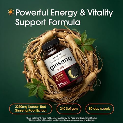 NatureBell Panax Korean Red Ginseng 2,250mg, 240 Softgels