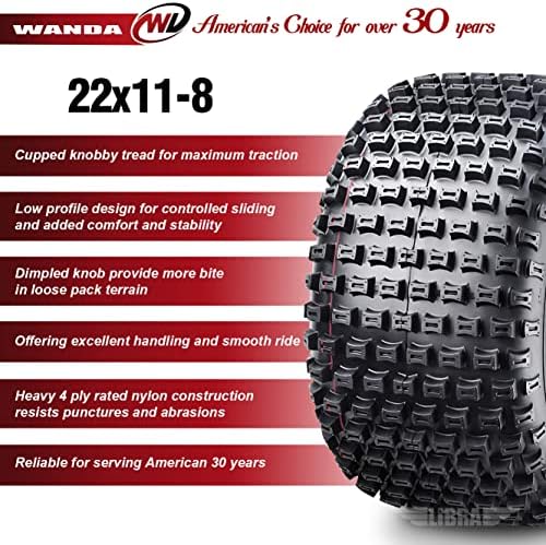 WANDA 2 New ATV Tires 22X11-8 4PR P322 Dimple Knobby - 10026