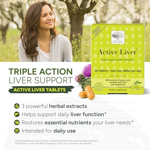 NEW NORDIC Active Liver Daily Support Supplement 30-Day Supply - 30 Tablets | Includes a supply of daily liver supplements, featuring a botanical blend of milk thistle and artichoke in a tablet format