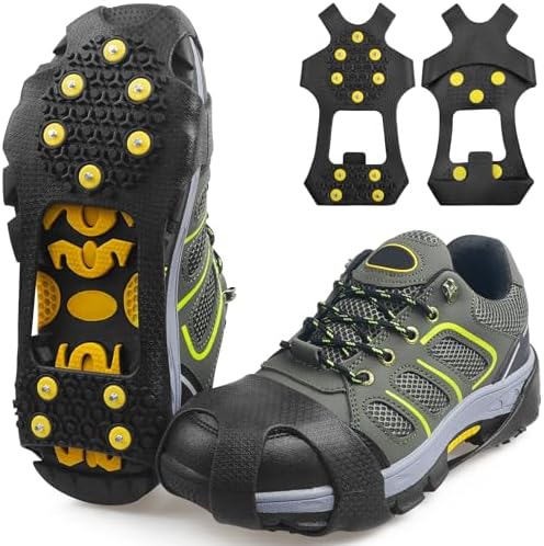 Ice Cleats for Shoes and Boots Men Women Winter Walking Ice Snow Cleats Anti Slip Snow Traction Shoes Crampons 10 Steel Studs Overshoe Slip-on