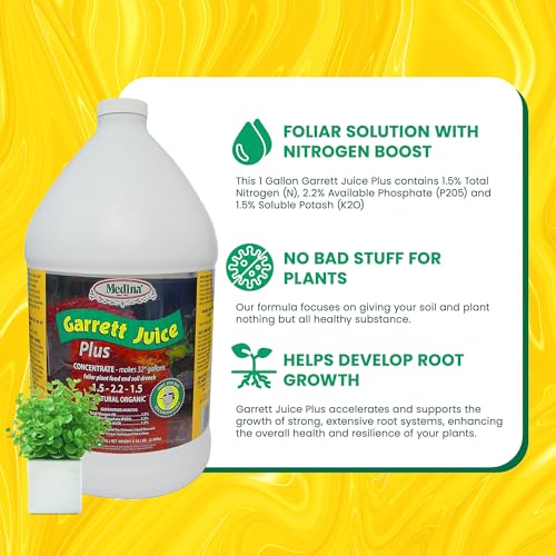 Medina Garrett Juice Plus Liquid Fertilizer, Houseplants & Garden - 1 Qt | Foliar Spray & Soil Drench | Vegetables, Flowers, Lawns & Trees | Seaweed & Fish Hydrolysate | Feed Every 1-2 Weeks