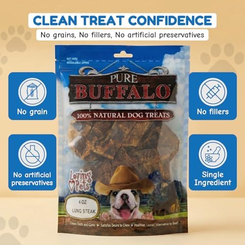 Loving Pets Pure Buffalo Lung Steaks – Natural Single Ingredient Buffalo Dog Treats – High Protein Chewy Dog Snacks for Everyday Reward – Grain Free, Long-Lasting Treats for Small, Medium & Large Dogs