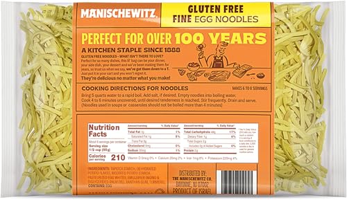 Manishewitz Gluten Free Fine Noodles 12oz (4 Pack) All Natural, Yolk Free, Low Sodium, Kosher for Passover and Year Round