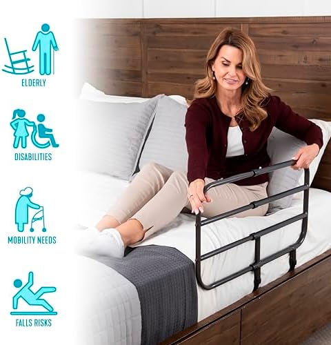 Able Life Bedside Extend-A-Rail, Adjustable Senior Bed Safety Railing and Stand Assist Grab Bar, Extendable Guardrail for Seniors and Elderly Adults