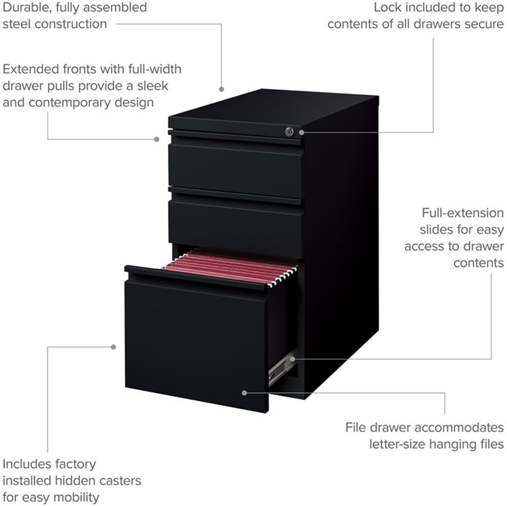 Pemberly Row 3 Drawers 27.75" Vertical White Metal Filing Cabinet Lockable Pre-Assembled Stationary Letter Size for Home, Office