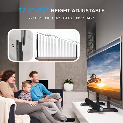 Universal TV Stand, Table Top TV Stand Base Wobble Replacement for Most 24 to 80 Inch LCD LED TVs, 7 Height Adjustable TV Legs Hold up to 150lbs