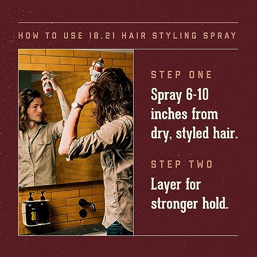 18.21 Man Made Premium Hair Spray for Men, All-Day Flexible Hold, 10 oz. - Styling Hairspray with Matte Finish, Sweet Tobacco Scent - Professional