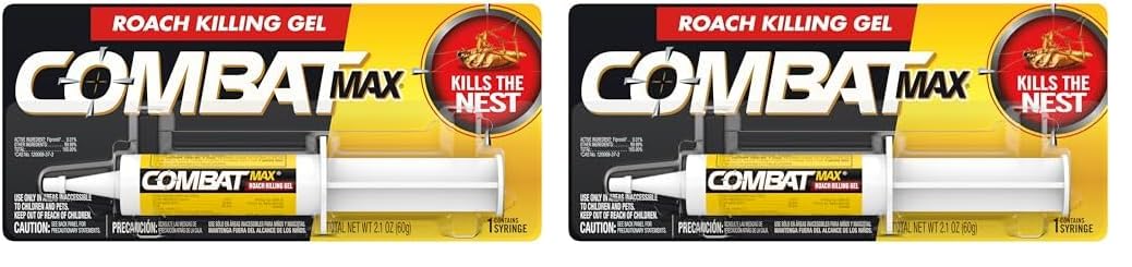 Combat Max Roach Killing Gel, Indoor and Outdoor Use, 1 Syringe, 2.1 Oz | Starts working in hours, fast control of large roaches, long residual action, unscented, transparent gel