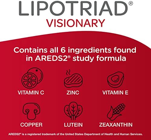 Lipotriad Visionary Eye Vitamins, 60 Capsules, 30-Day Supply | Lutein and Zeaxanthin Supplements with AREDS 2 Ingredients to Support Eye Health