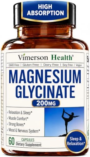 Vimerson Health Magnesium Glycinate 200mg for Sleep, Relaxation & Muscle Support – Chelated, Bioavailable