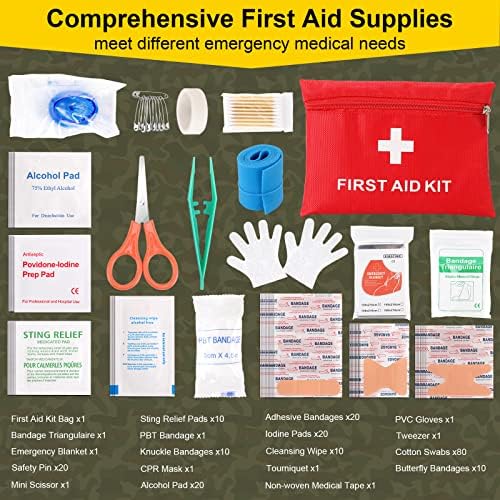 Survival First Aid Kit, 248PCS Survival Tools Camping Essentials Tactical Gear Emergency Trauma Medical Supplies Packed in a MOLLE Pouch, Saber Card