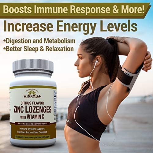 Windmill Health Natural Vitamins Zinc Lozenges with Vitamin C Honey Lemon Flavor, Immune System Support, Provides Antioxidant Support