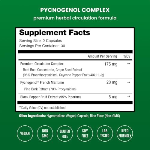 NutraChamps Pycnogenol French Maritime Pine Bark Extract, Premium Circulation Complex, Blood Flow, Nitric Oxide Production, Superior Absorption
