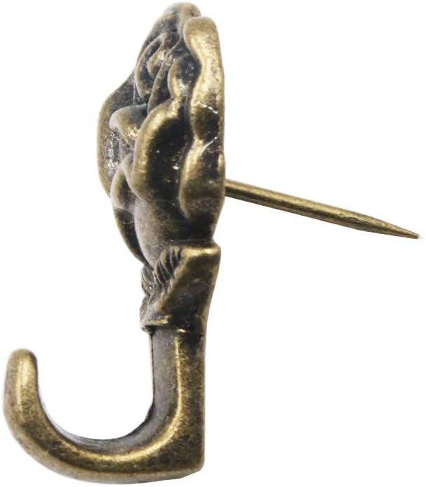 Rose Shape Push Pin Hangers Wall Hooks (12 - Pack, Antique Brass)
