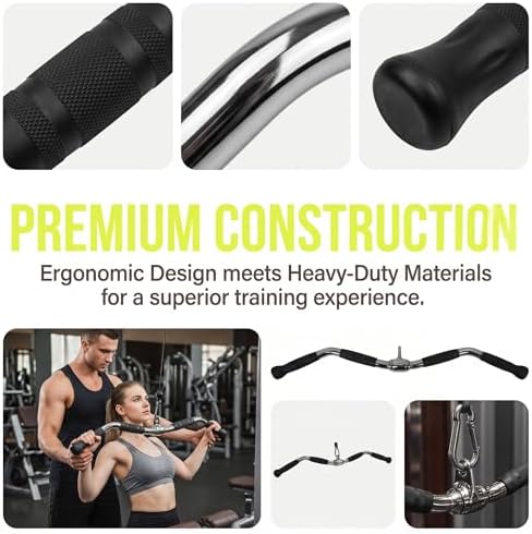 Lat Bar Cable Machine Attachment, Curl Pulldown Bar with Full Rotation and Rubber Handle for Gym, Strength Workout, Body Training, Muscle Building