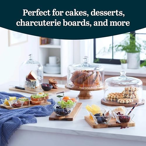 Libbey Selene 6-in-1 Domed Cake Stand, Unique Space Saving Glass Cake Stand with Dome, Multi-Purpose Dip Bowl To Serve Snacks and More