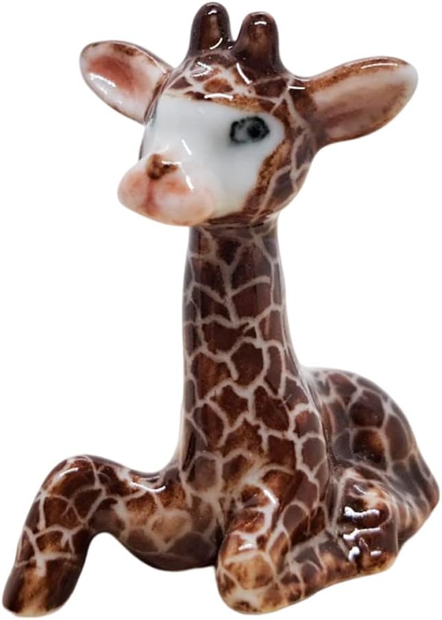 WitnyStore Tiny 2¾" Brown Standing Look Right Giraffe Figurine - Miniature Hand Made Ceramic Giraffes Tropical Savanna Africa Wild Life Cute Animals Porcelain Decorative Collectible Figure Décor Gifts