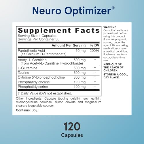 Jarrow Formulas Neuro Optimizer with 7 Neuro-Nutrient Ingredients, Dietary Supplement for Brain Health, Function, and Antioxidant Support